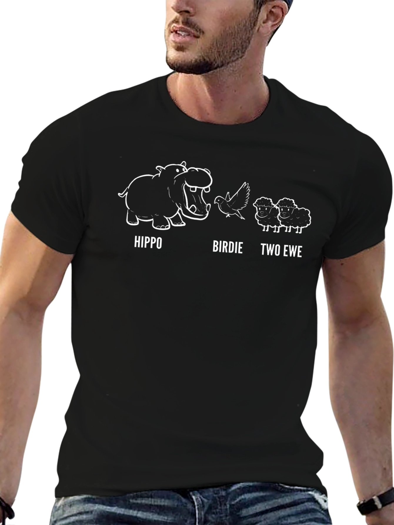 Funny Hippo Birdie Two Ewe Graphic Tee