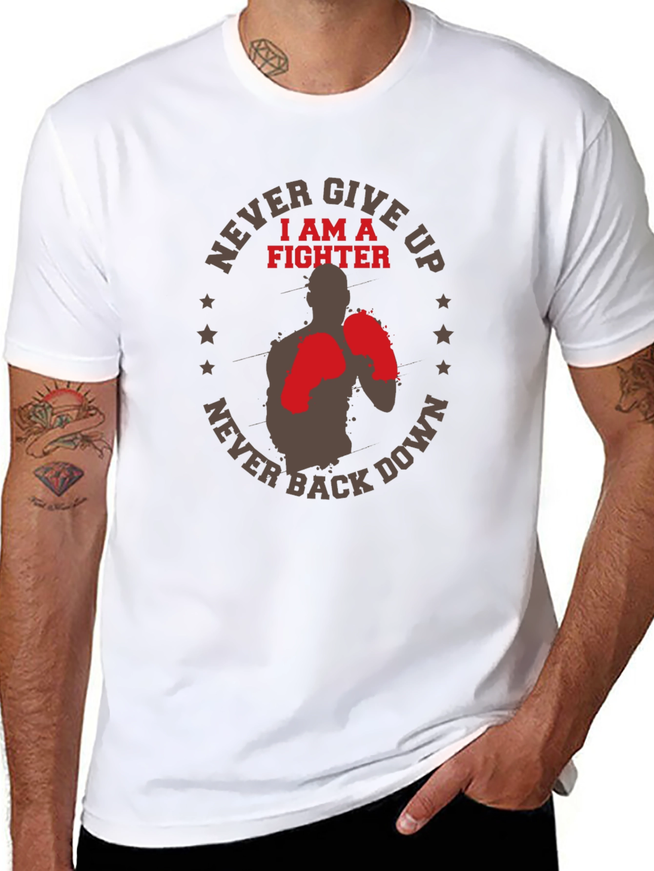 Never Give Up Fighter Graphic T-Shirt