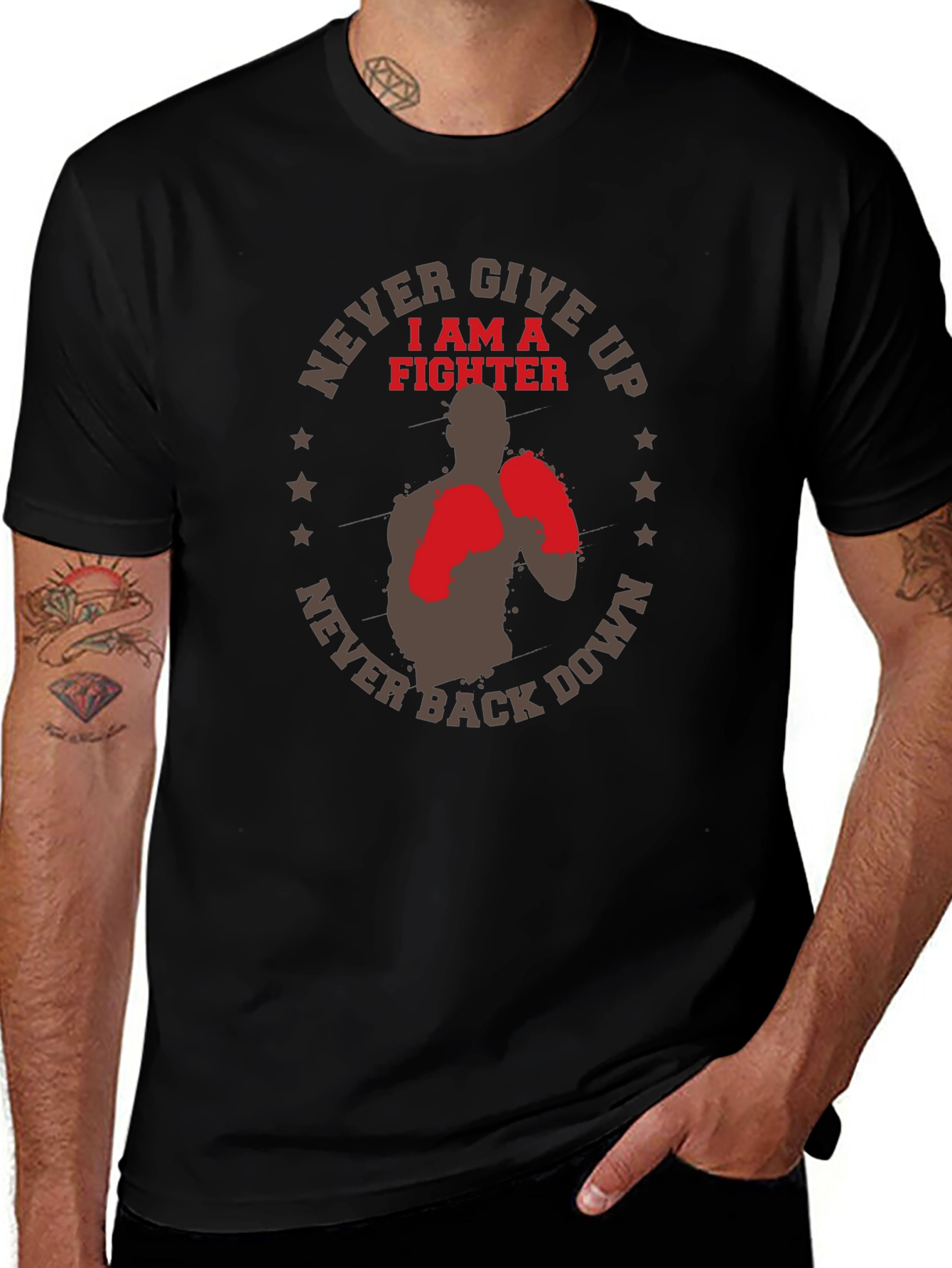 Never Give Up Fighter Graphic T-Shirt