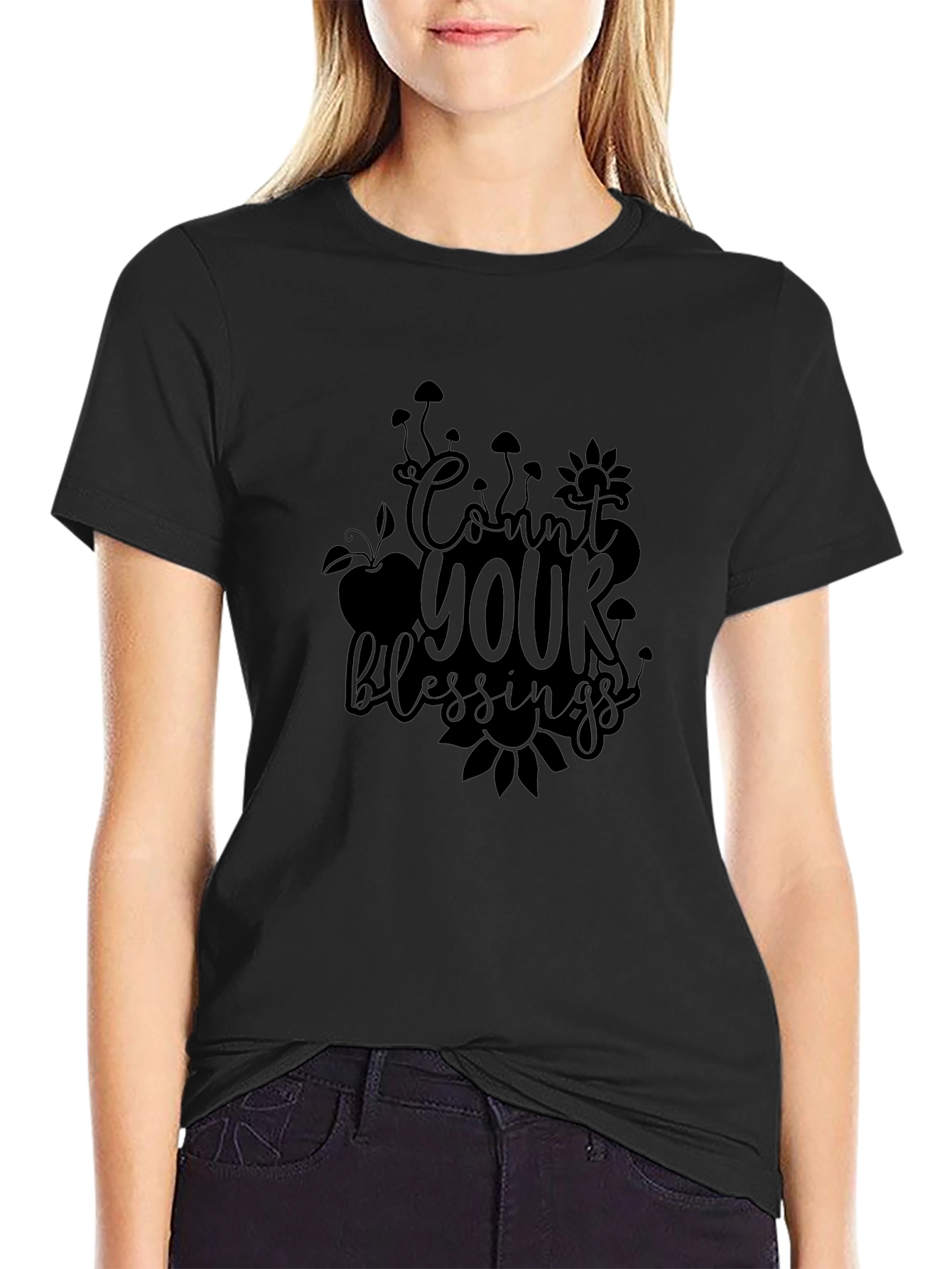 Count Your Blessings Black Graphic Tee