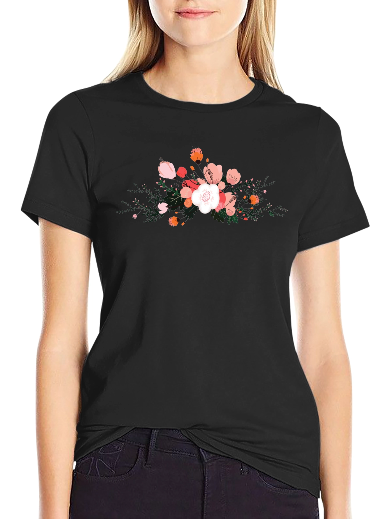 Floral Graphic Black T-Shirt for Men