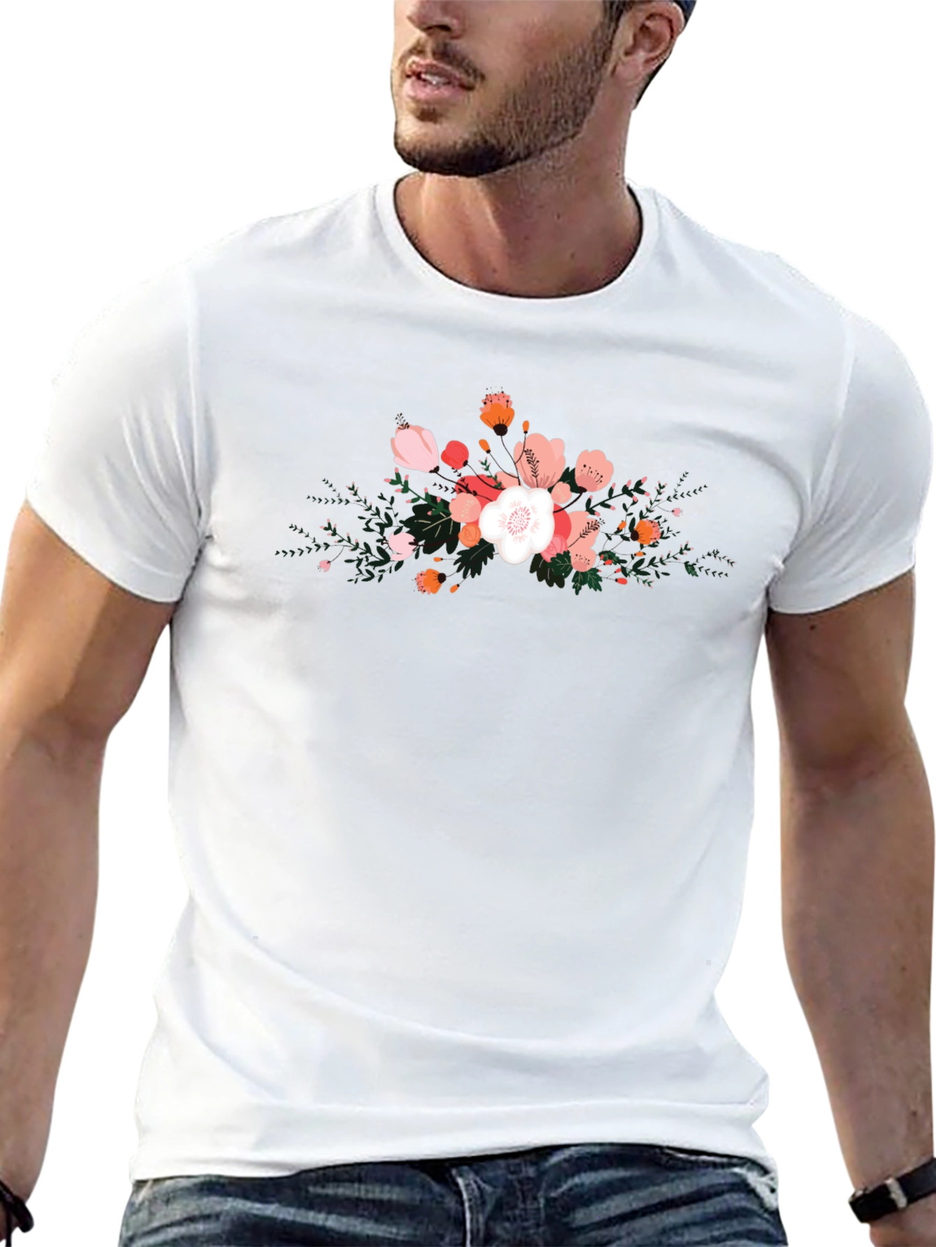 Floral Graphic Black T-Shirt for Men