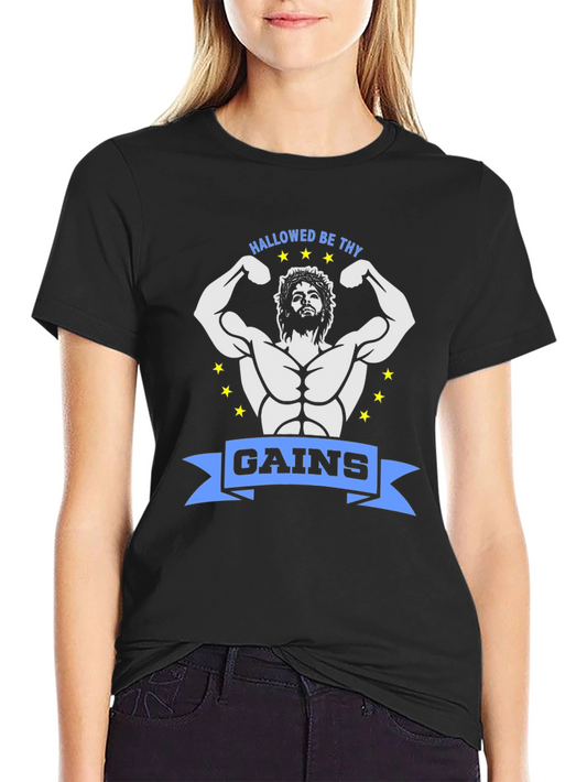 Hallowed Be Thy Gains Graphic Tee - Black