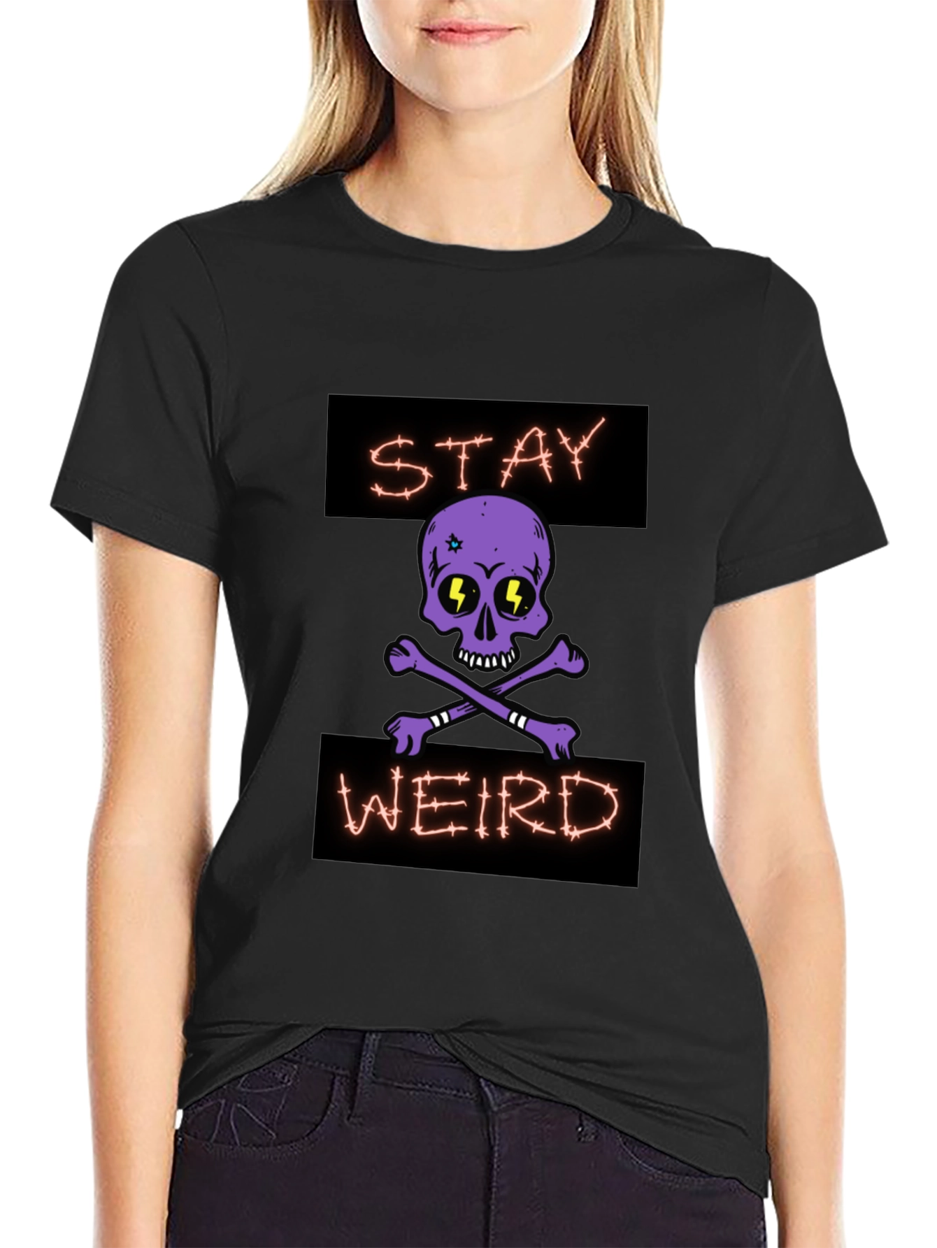 Stay Weird Skull Graphic T-Shirt - Black