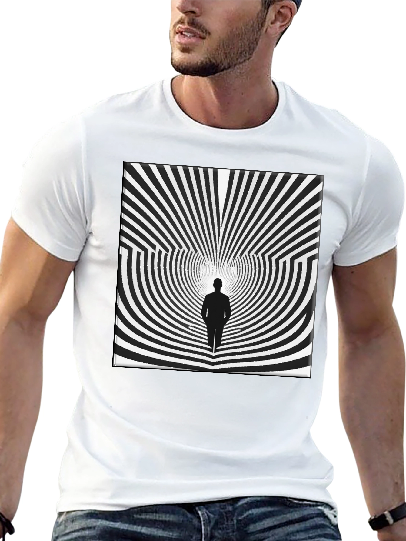 Optical Illusion Graphic Tee - Black Cotton Shirt