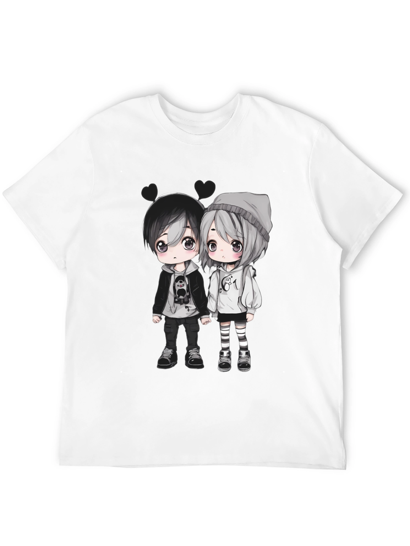 Anime Couple Graphic Black T-Shirt