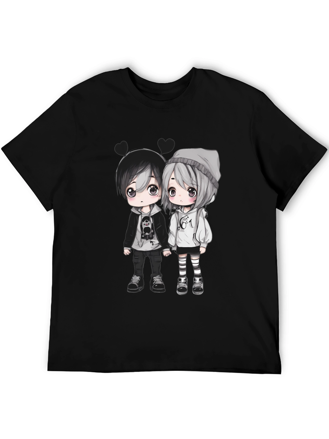 Anime Couple Graphic Black T-Shirt