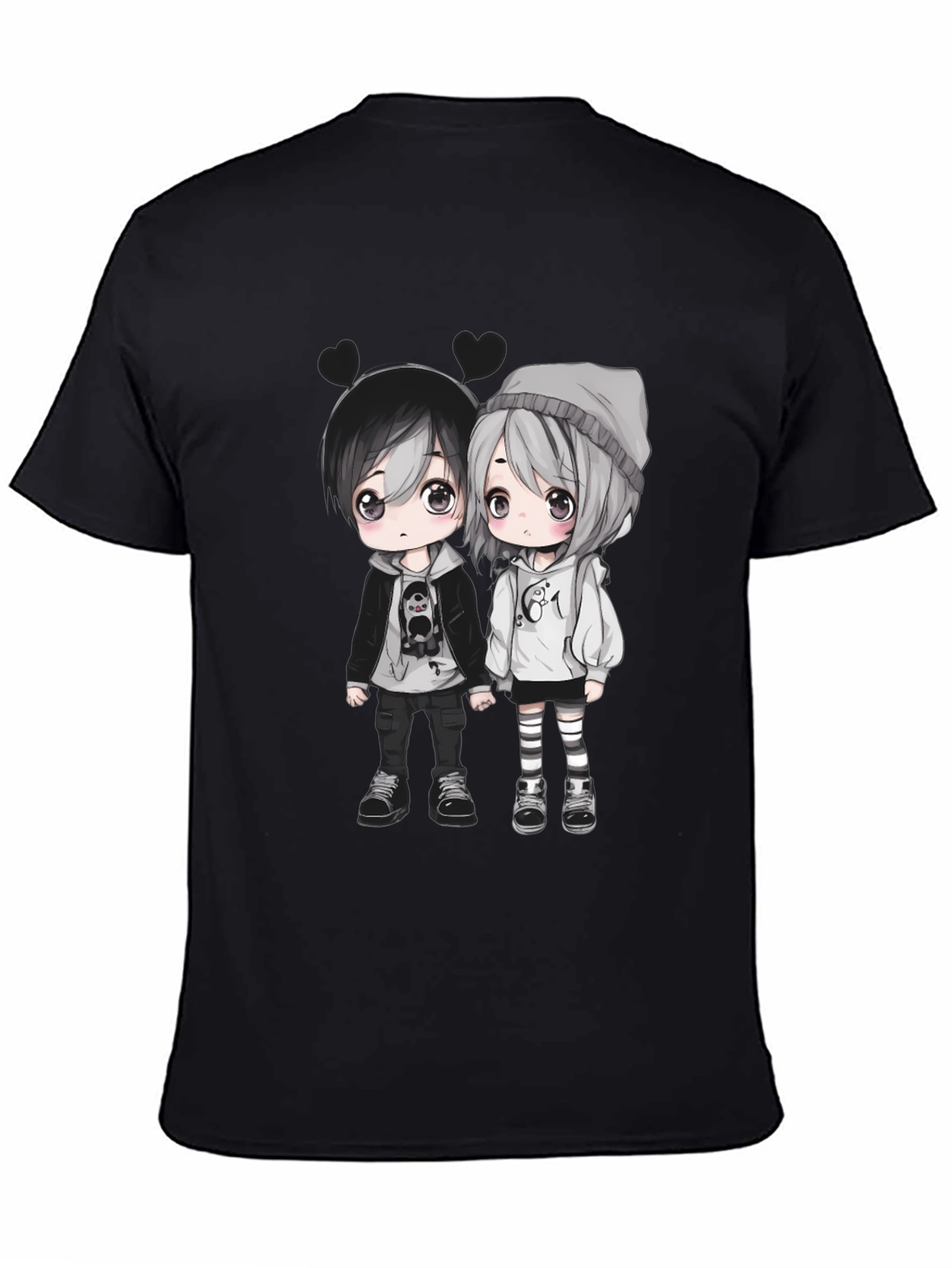 Anime Couple Graphic Black T-Shirt