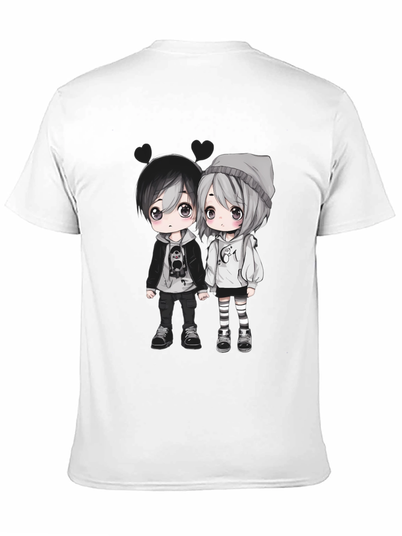 Anime Couple Graphic Black T-Shirt