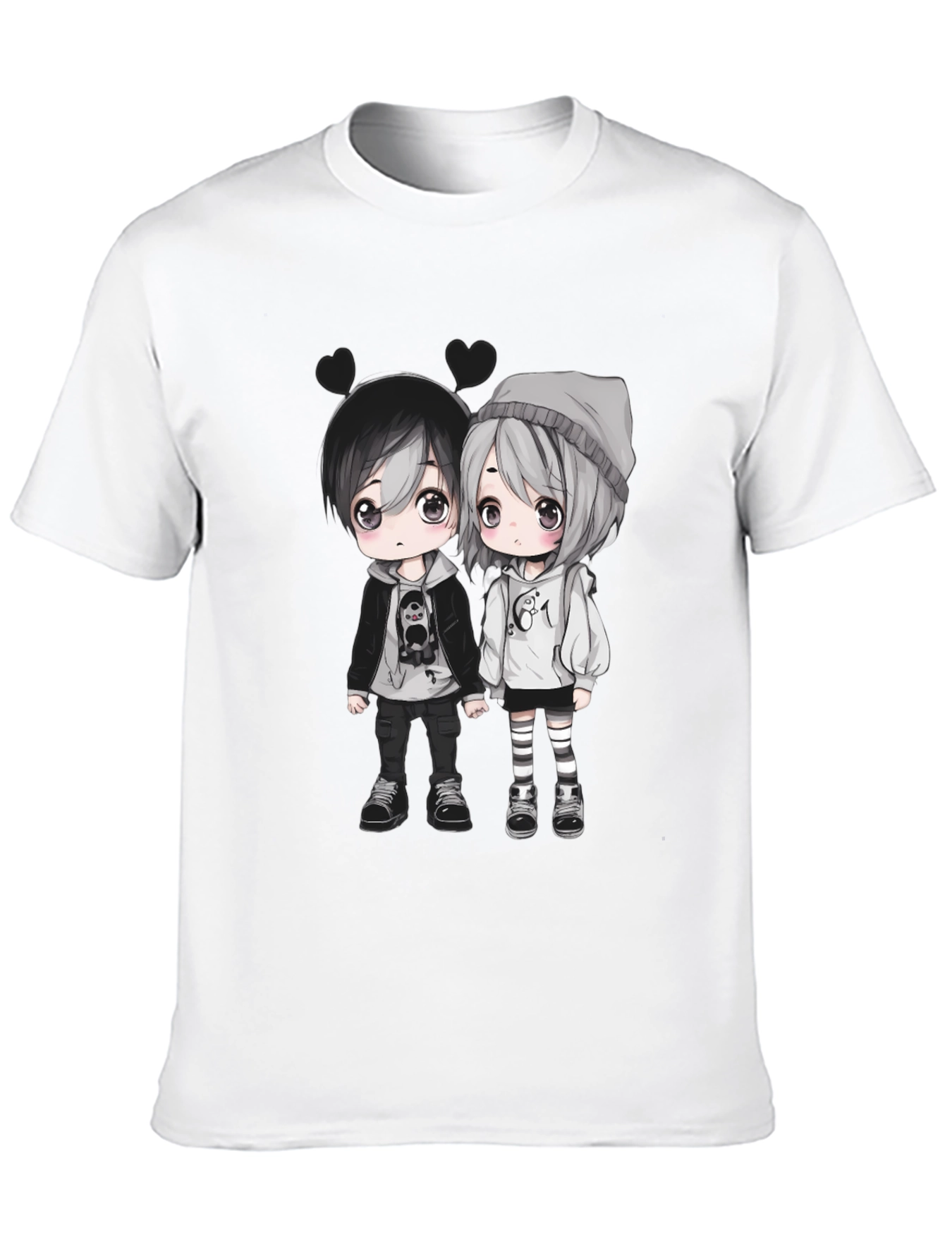 Anime Couple Graphic Black T-Shirt