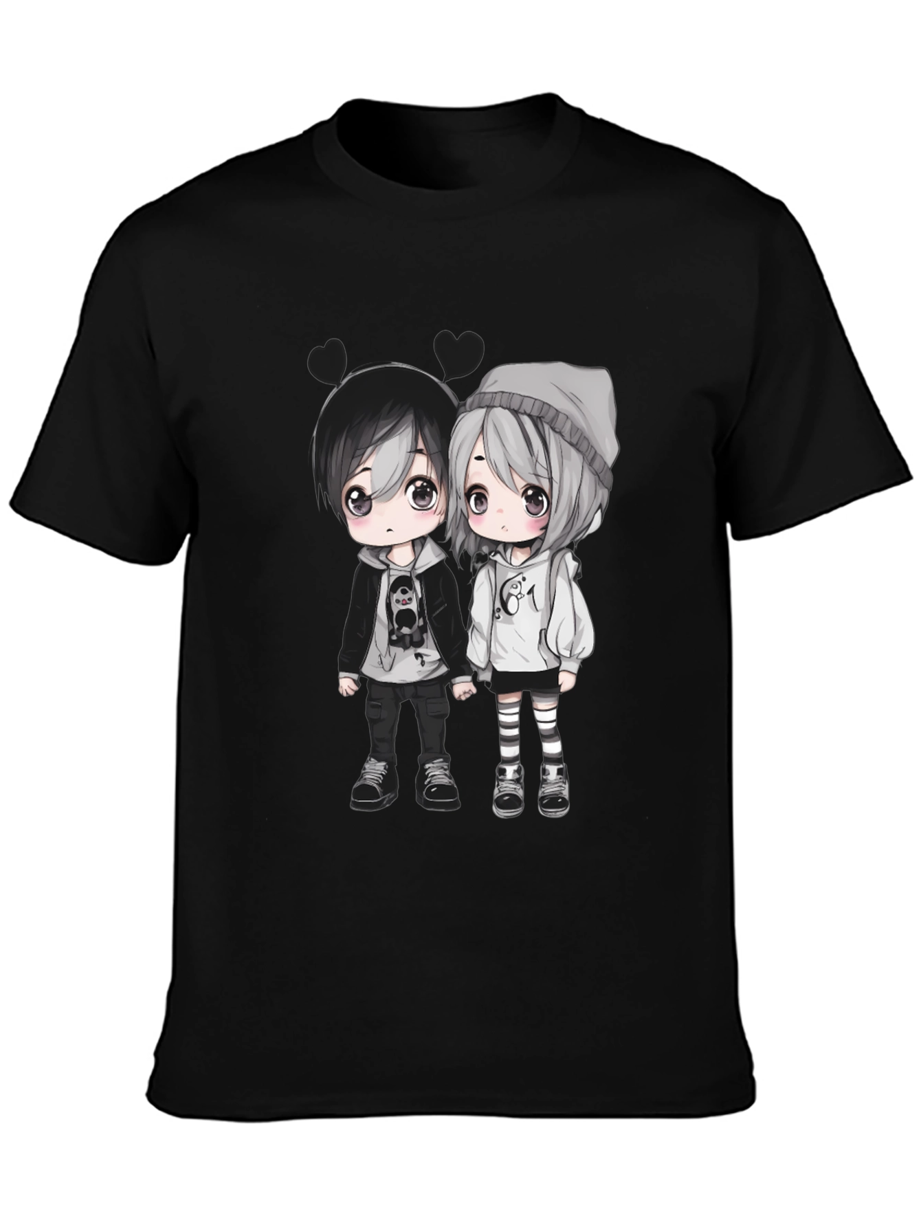 Anime Couple Graphic Black T-Shirt