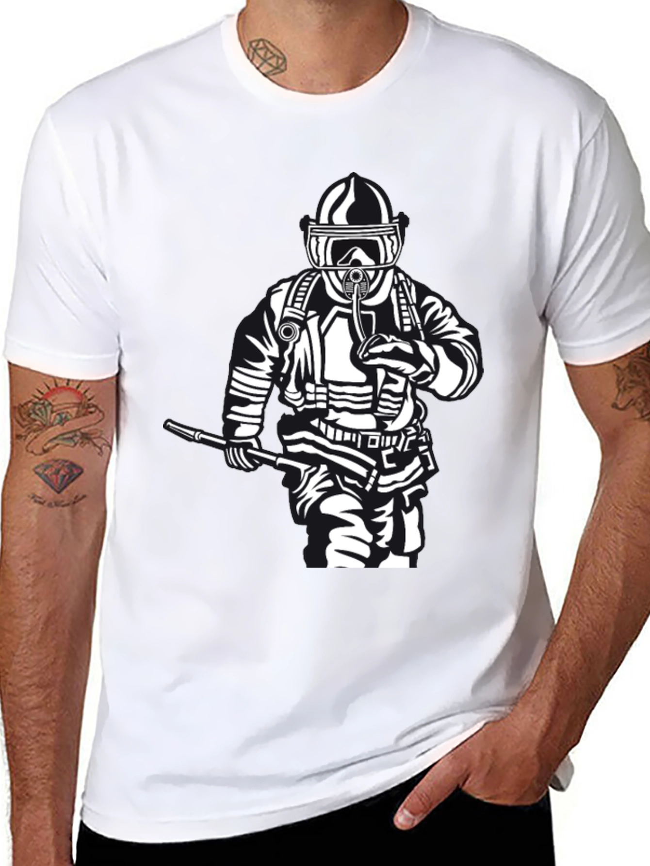 Firefighter Graphic T-Shirt - Black Crew Neck Tee
