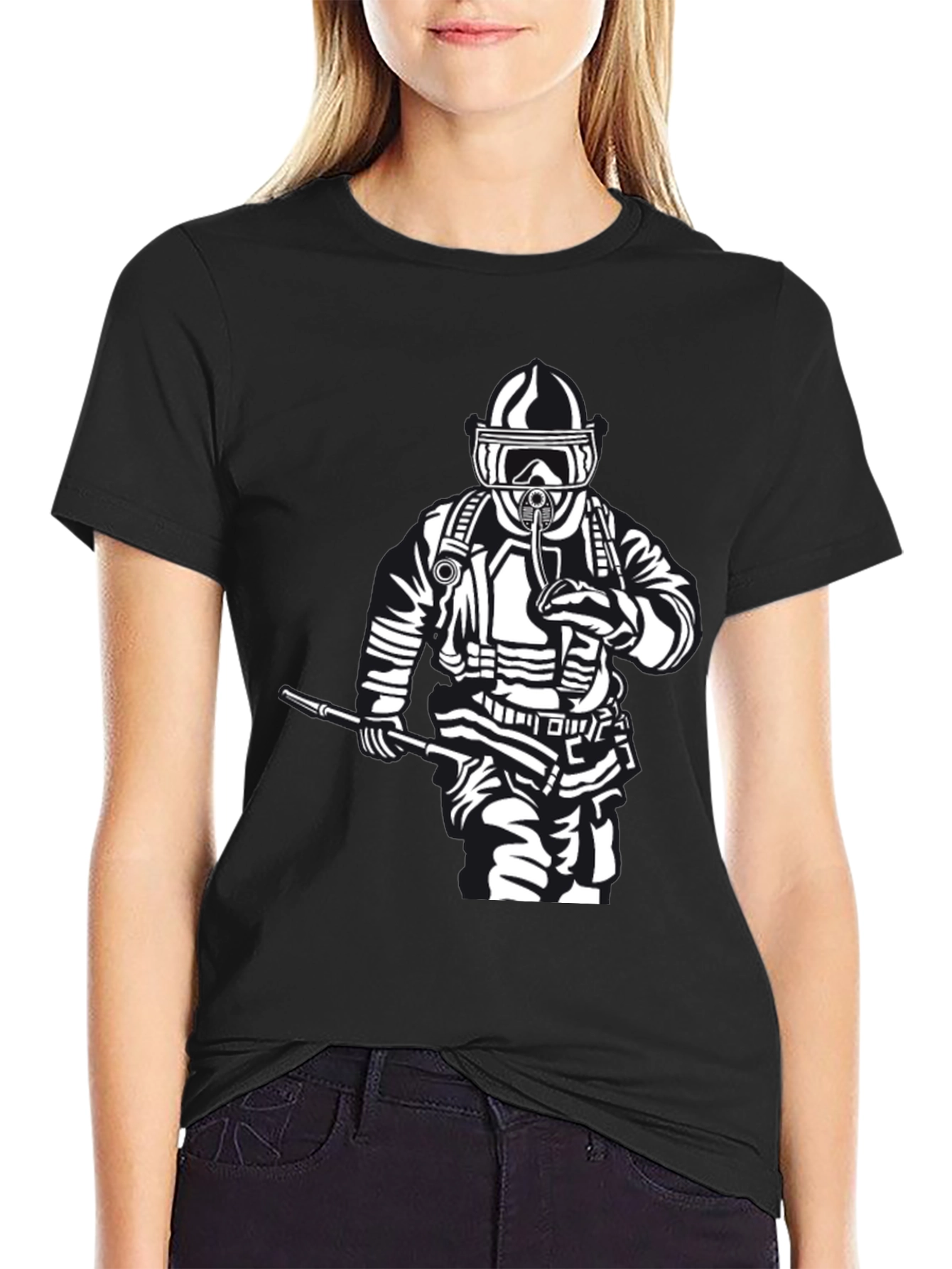 Firefighter Graphic T-Shirt - Black Crew Neck Tee