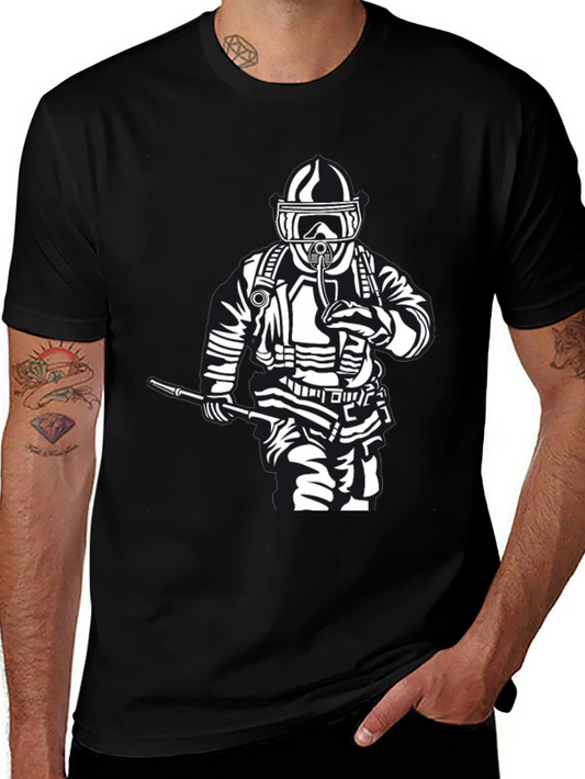 Firefighter Graphic T-Shirt - Black Crew Neck Tee