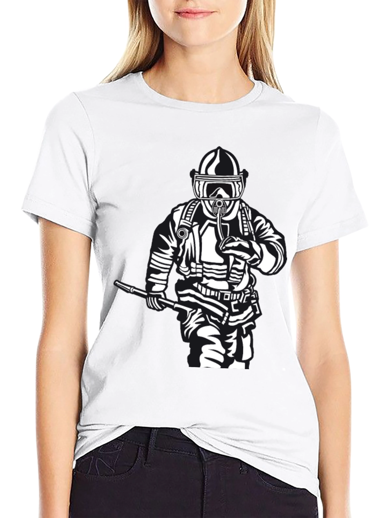 Firefighter Graphic T-Shirt - Black Crew Neck Tee