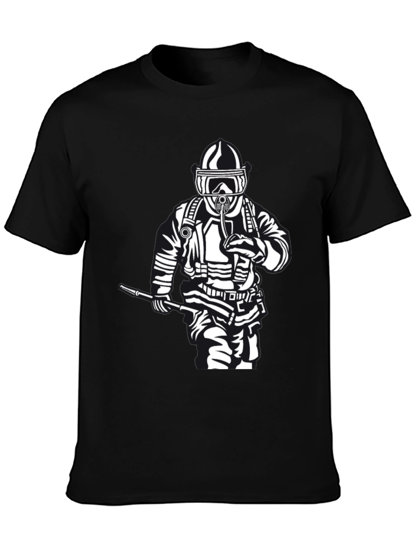 Firefighter Graphic T-Shirt - Black Crew Neck Tee
