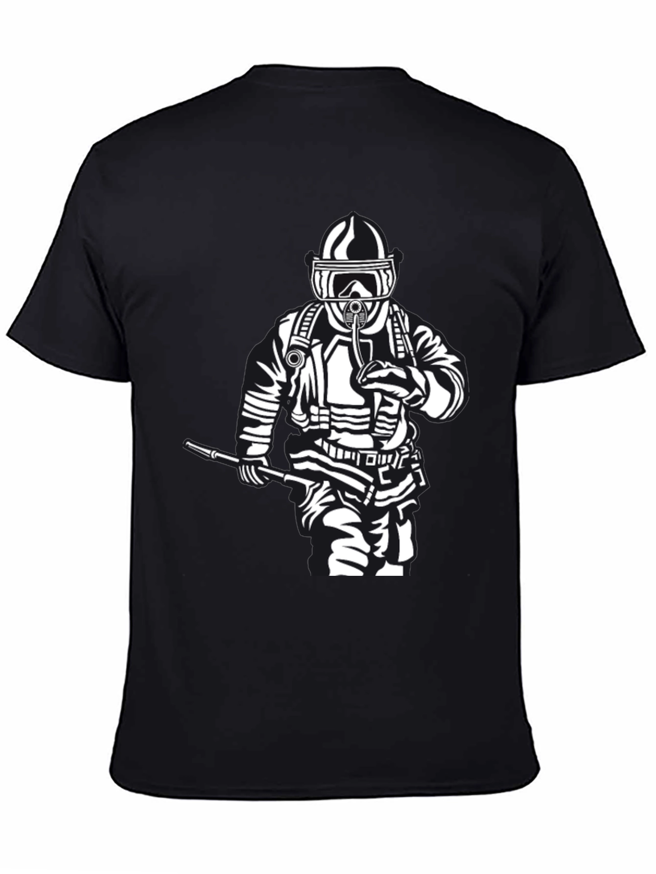 Firefighter Graphic T-Shirt - Black Crew Neck Tee