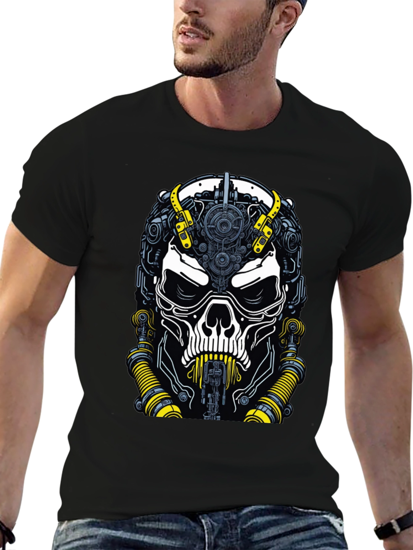 Cyberpunk Skull T-Shirt - Mens Black Graphic Tee