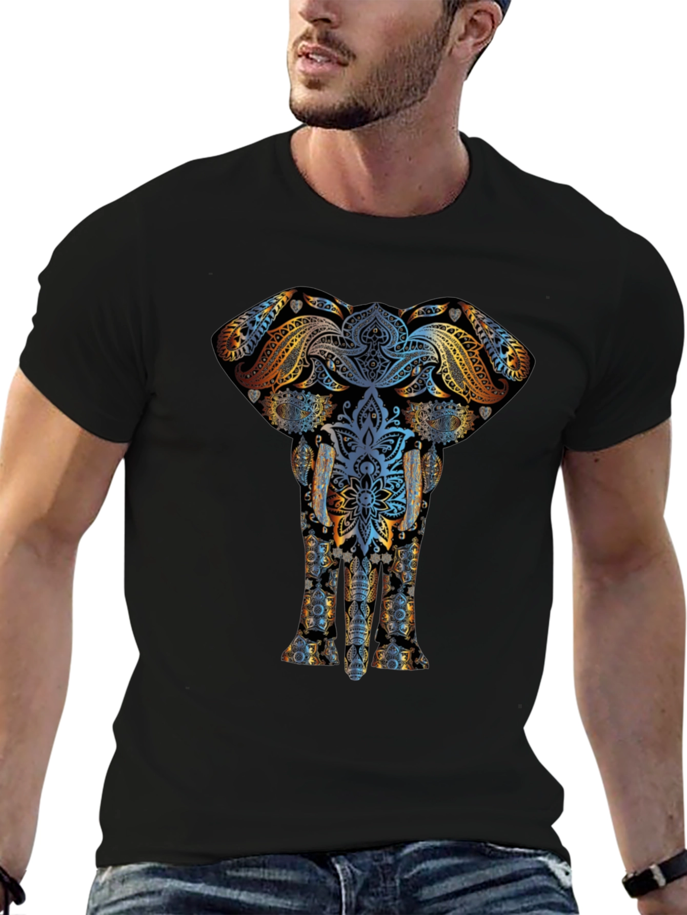 Elephant Mandala Graphic Tee - Unisex Black T-Shirt