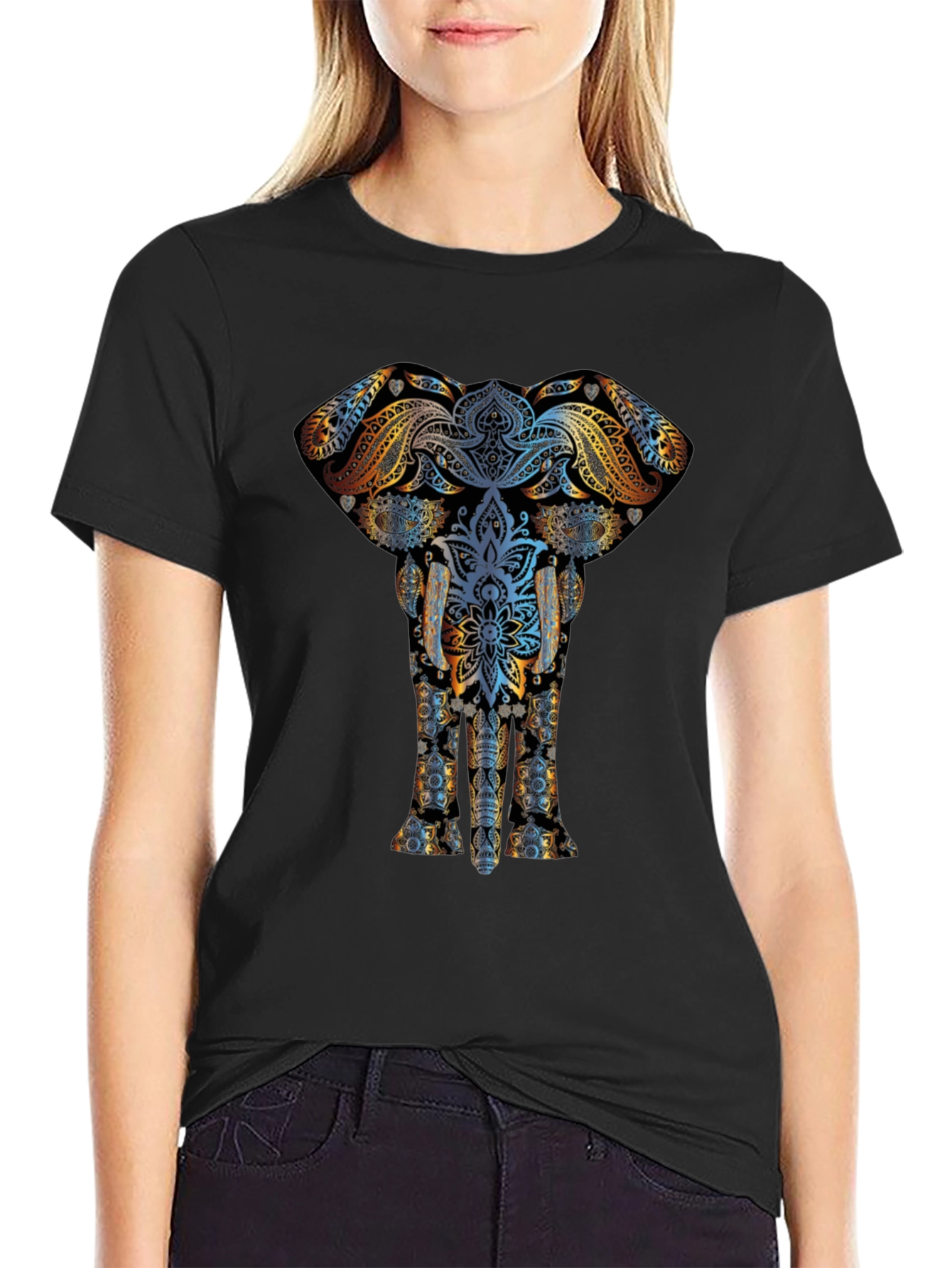 Elephant Mandala Graphic Tee - Unisex Black T-Shirt