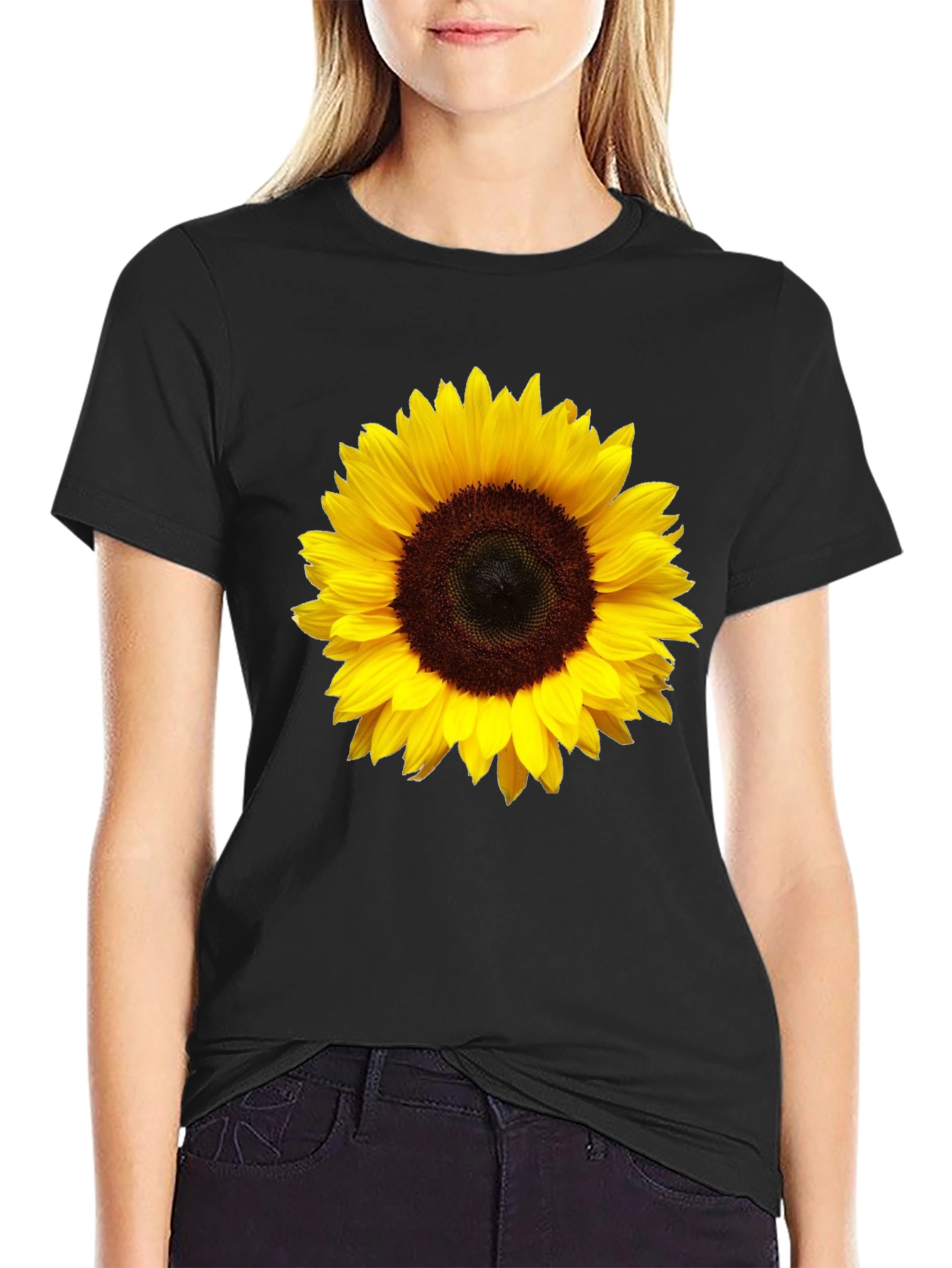 Sunflower Graphic Print Black T-Shirt
