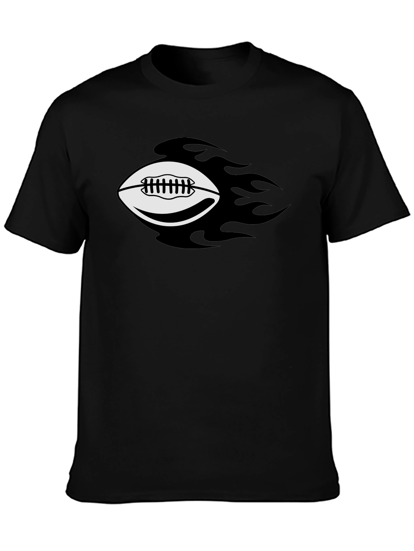 Flaming Football Graphic Tee - Black Cotton T-Shirt