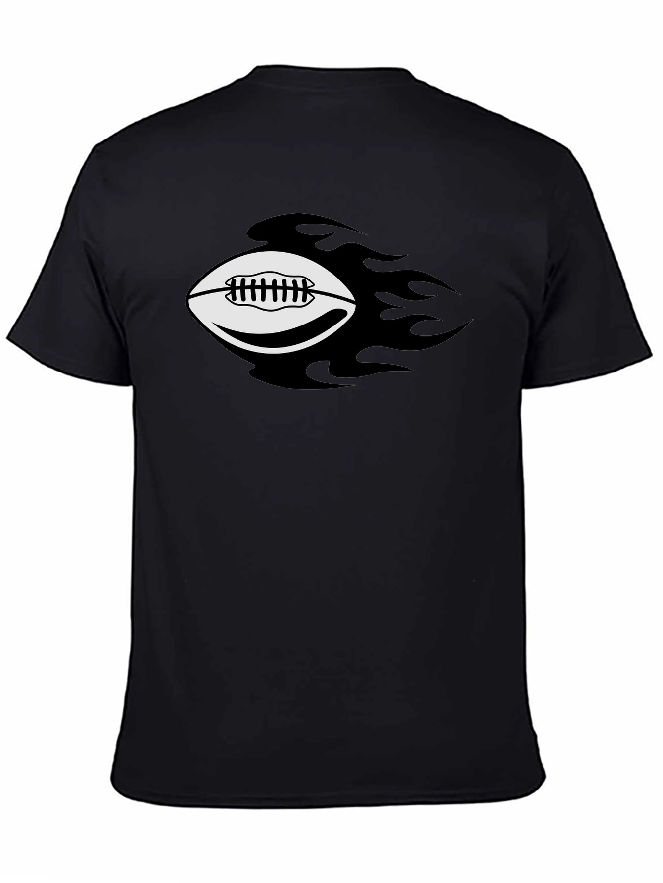 Flaming Football Graphic Tee - Black Cotton T-Shirt