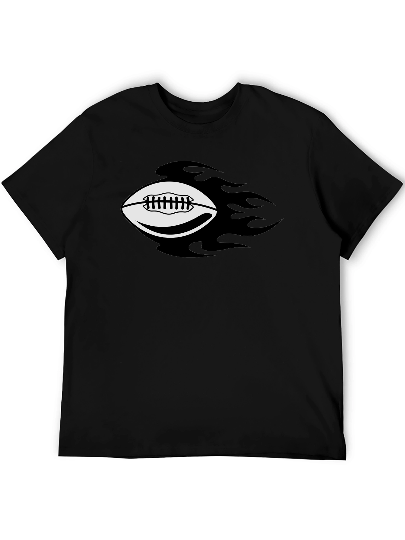 Flaming Football Graphic Tee - Black Cotton T-Shirt