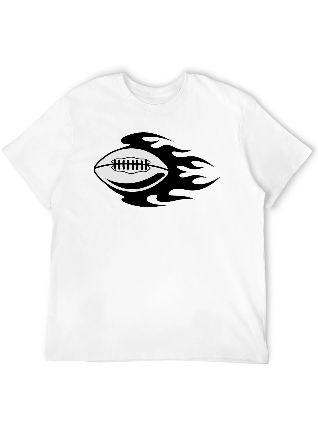 Flaming Football Graphic Tee - Black Cotton T-Shirt