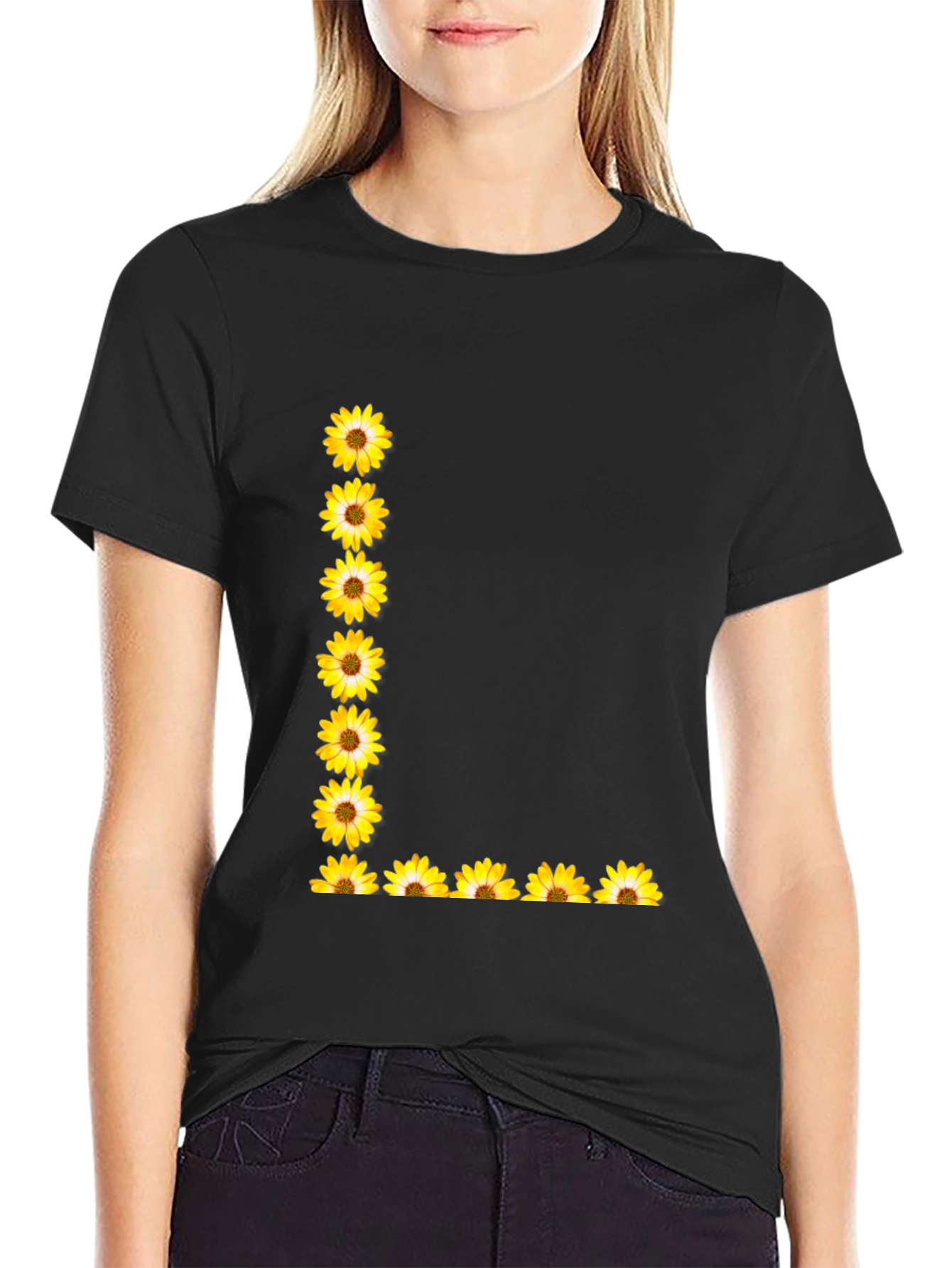 Floral L Black T-Shirt