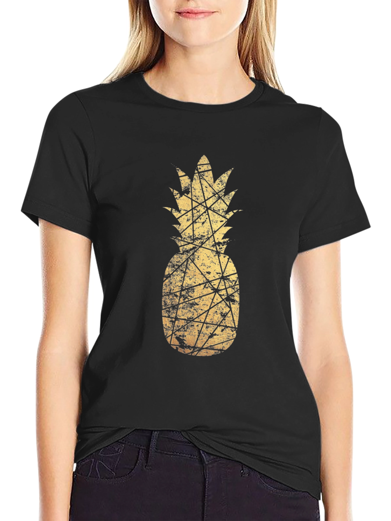 Golden Pineapple Graphic Tee - Stylish & Unique
