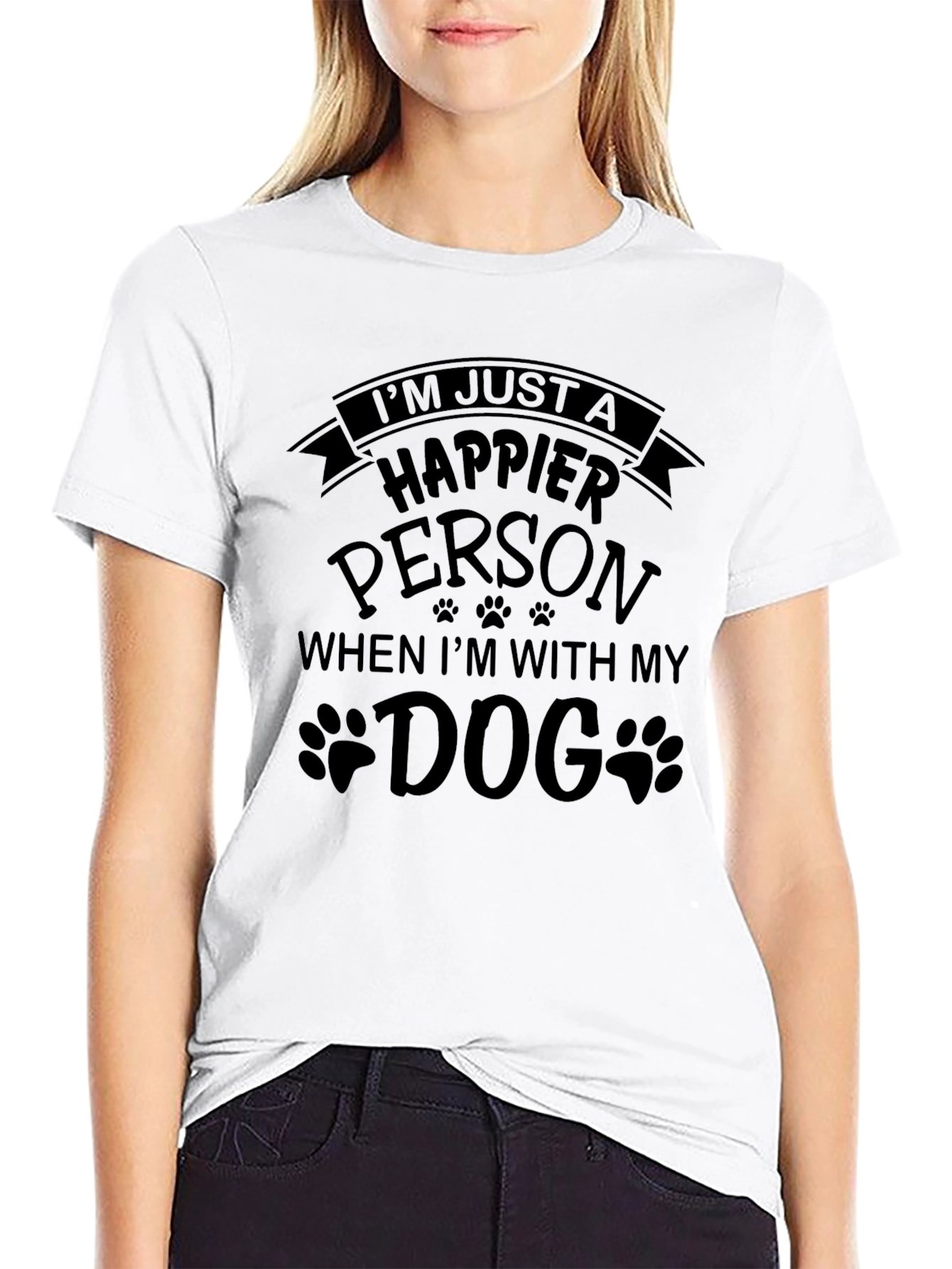 Happier Person Dog Graphic Tee - Black Casual Top