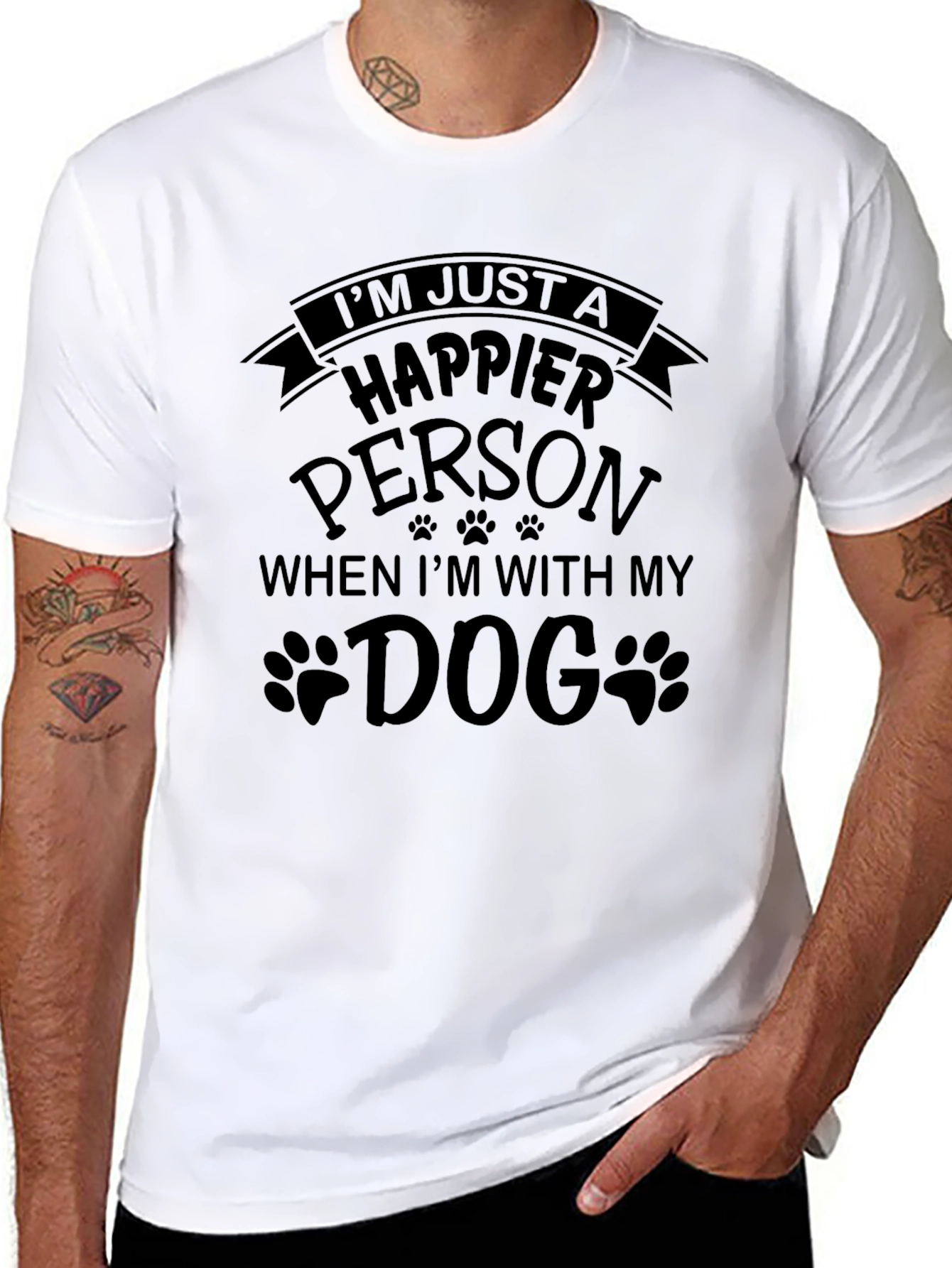 Happier Person Dog Graphic Tee - Black Casual Top