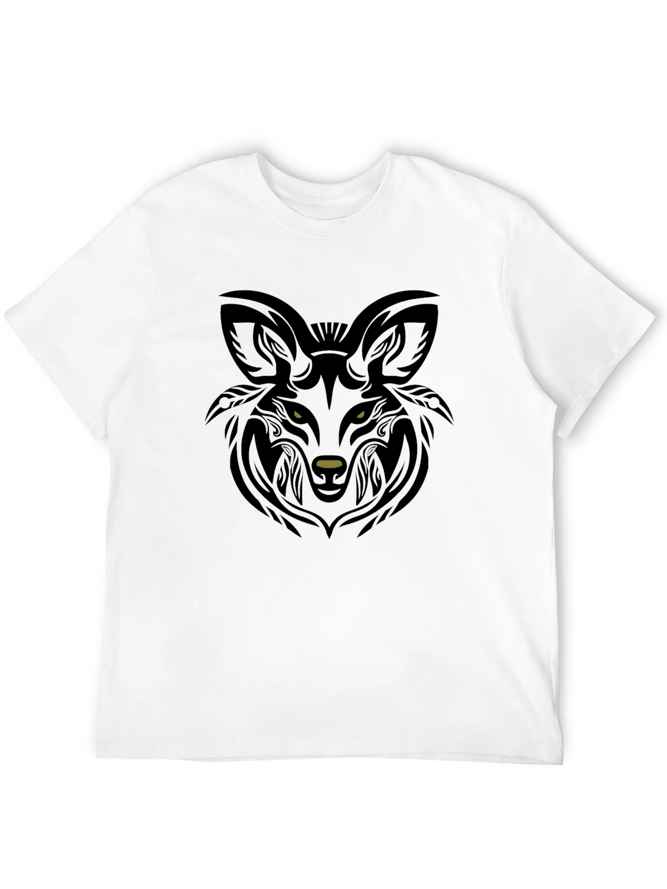 Black Wolf Head Tribal Graphic T-Shirt