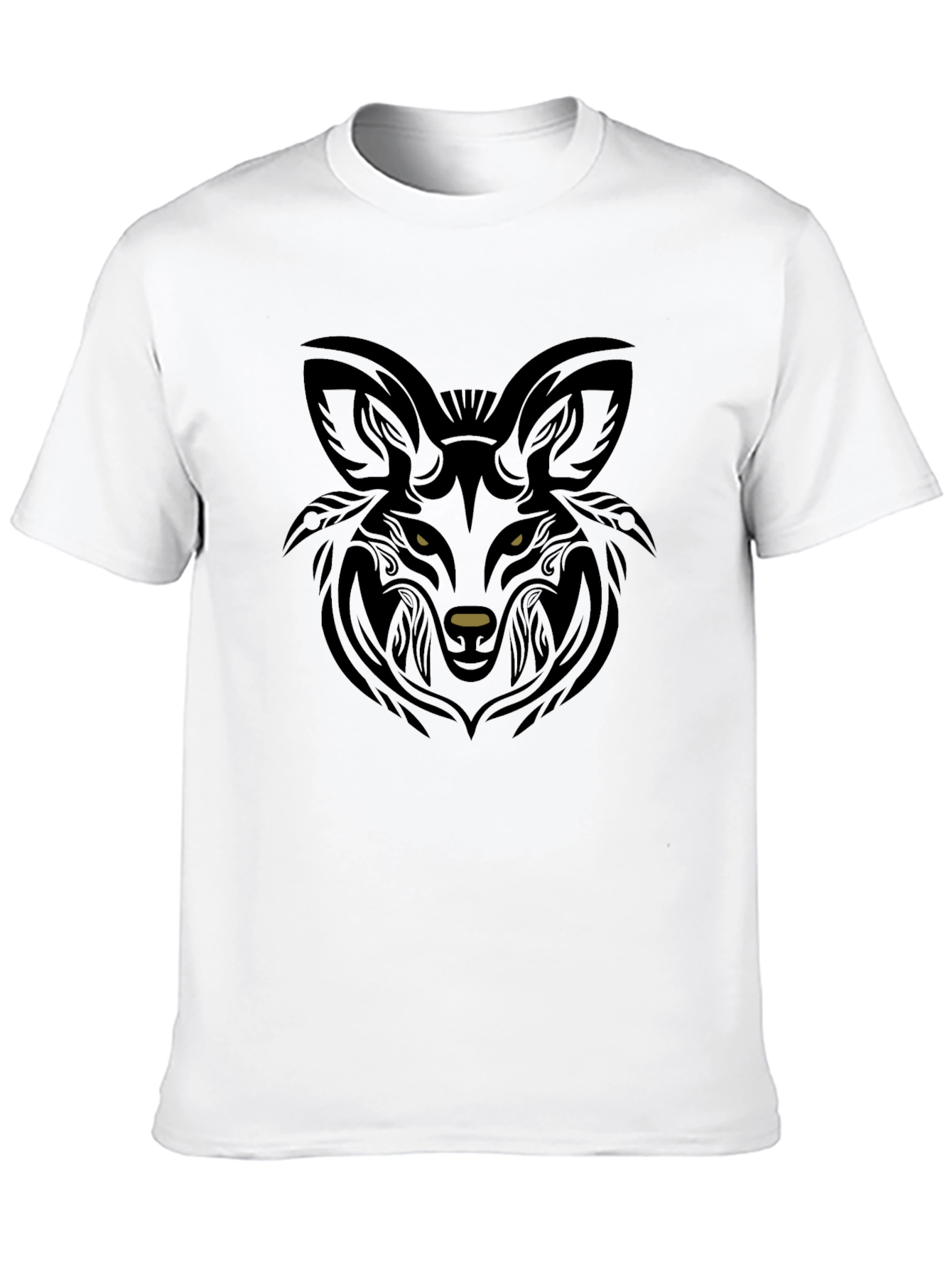 Black Wolf Head Tribal Graphic T-Shirt