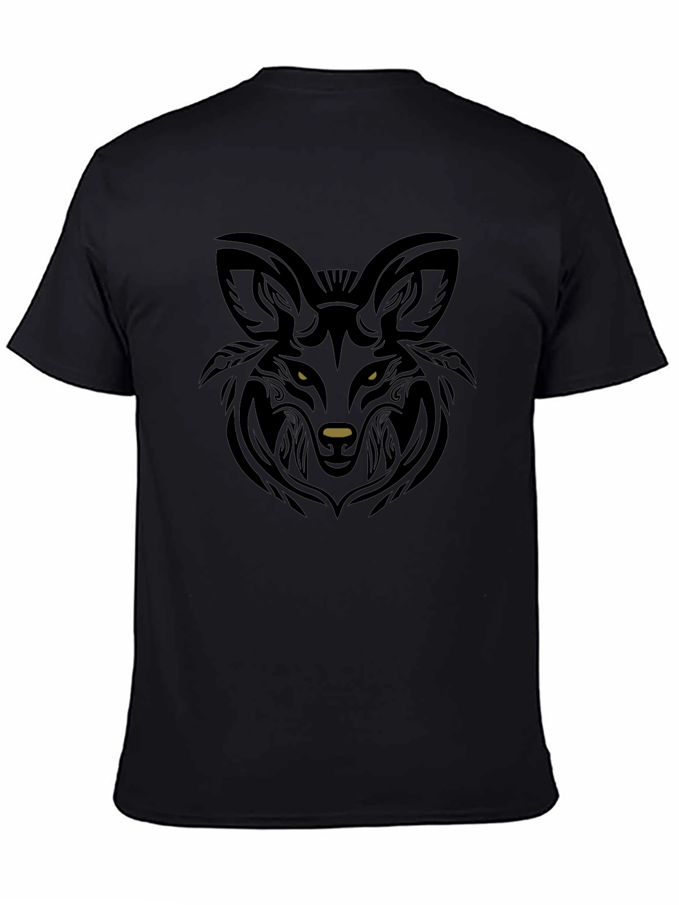 Black Wolf Head Tribal Graphic T-Shirt