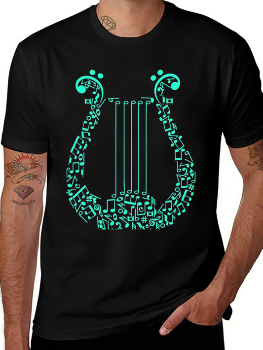 Musical Harp Graphic T-Shirt - Black Cotton Tee