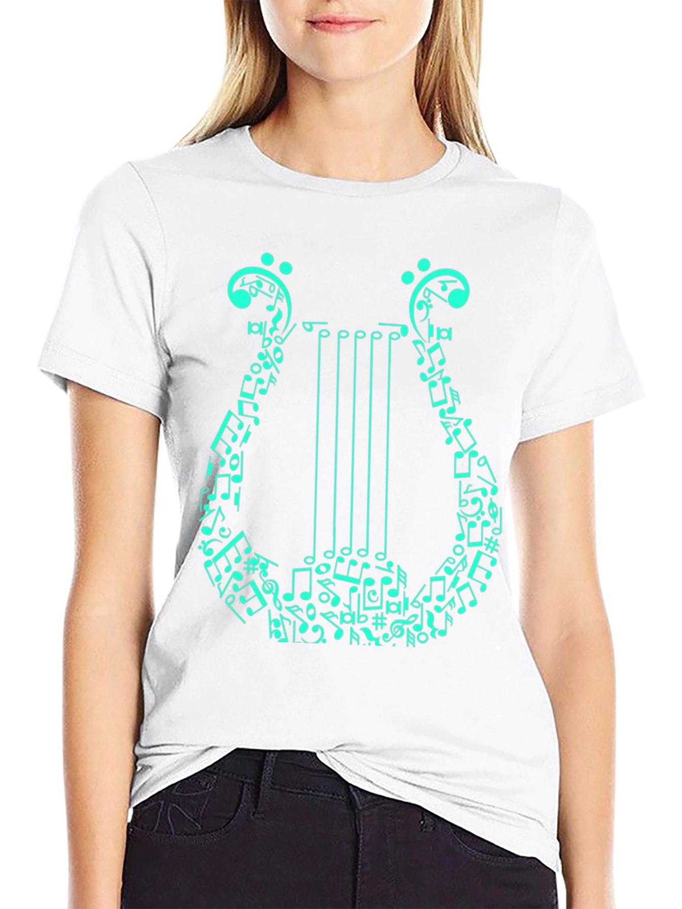 Musical Harp Graphic T-Shirt - Black Cotton Tee