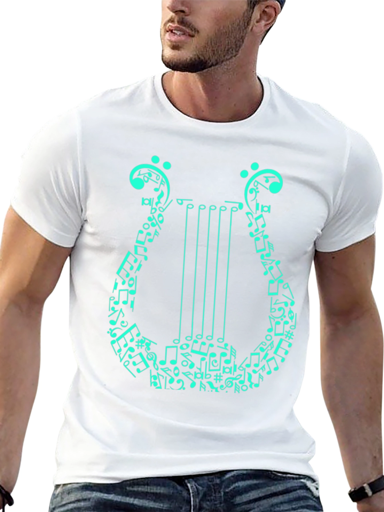 Musical Harp Graphic T-Shirt - Black Cotton Tee