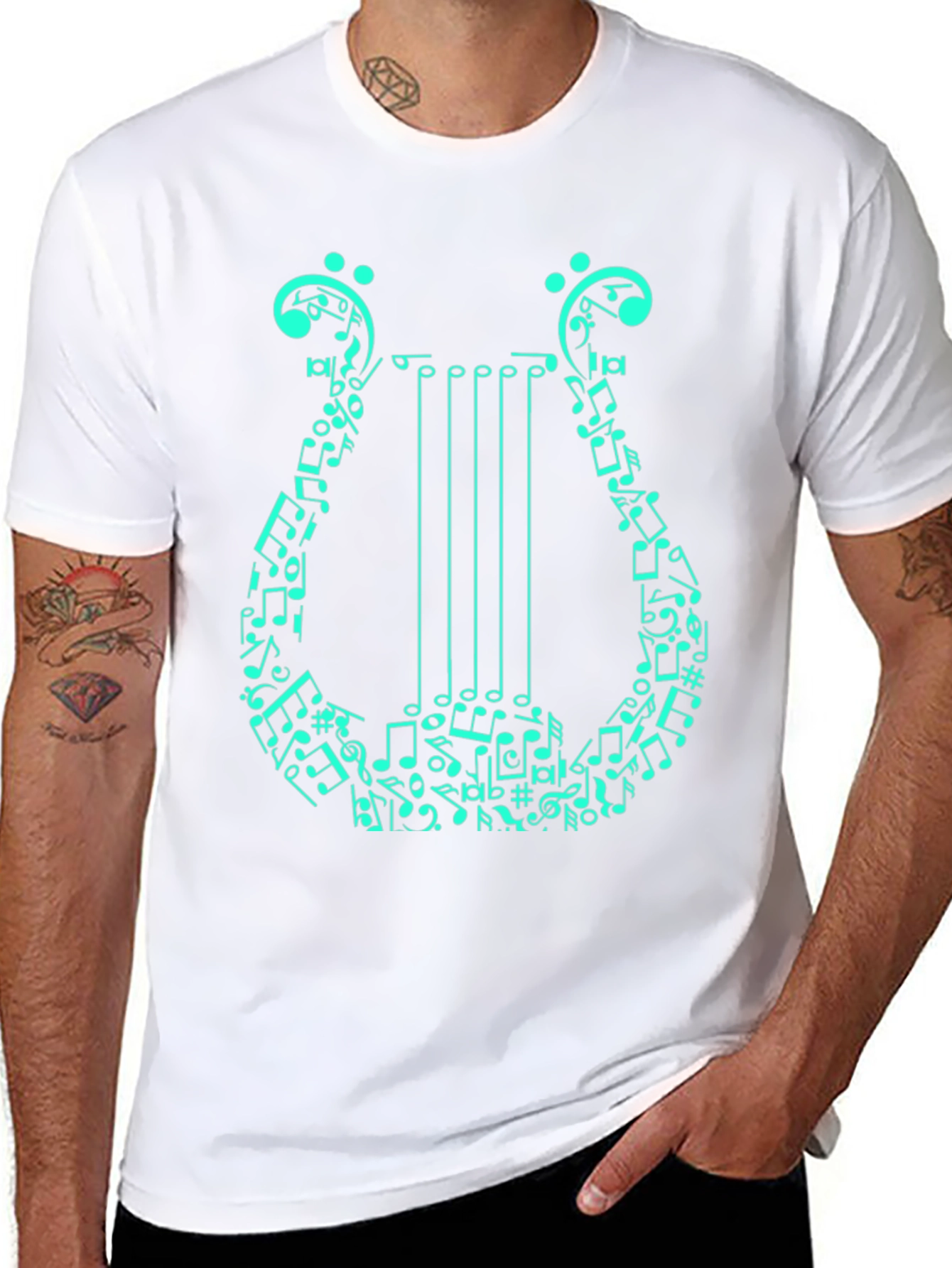 Musical Harp Graphic T-Shirt - Black Cotton Tee