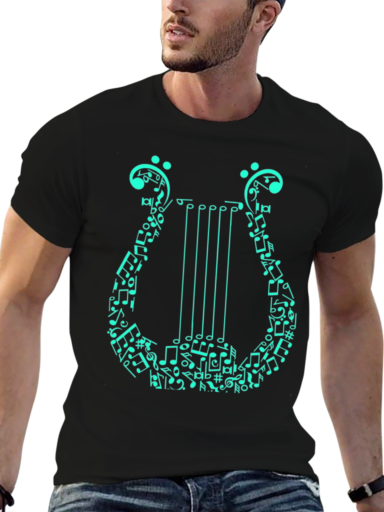 Musical Harp Graphic T-Shirt - Black Cotton Tee