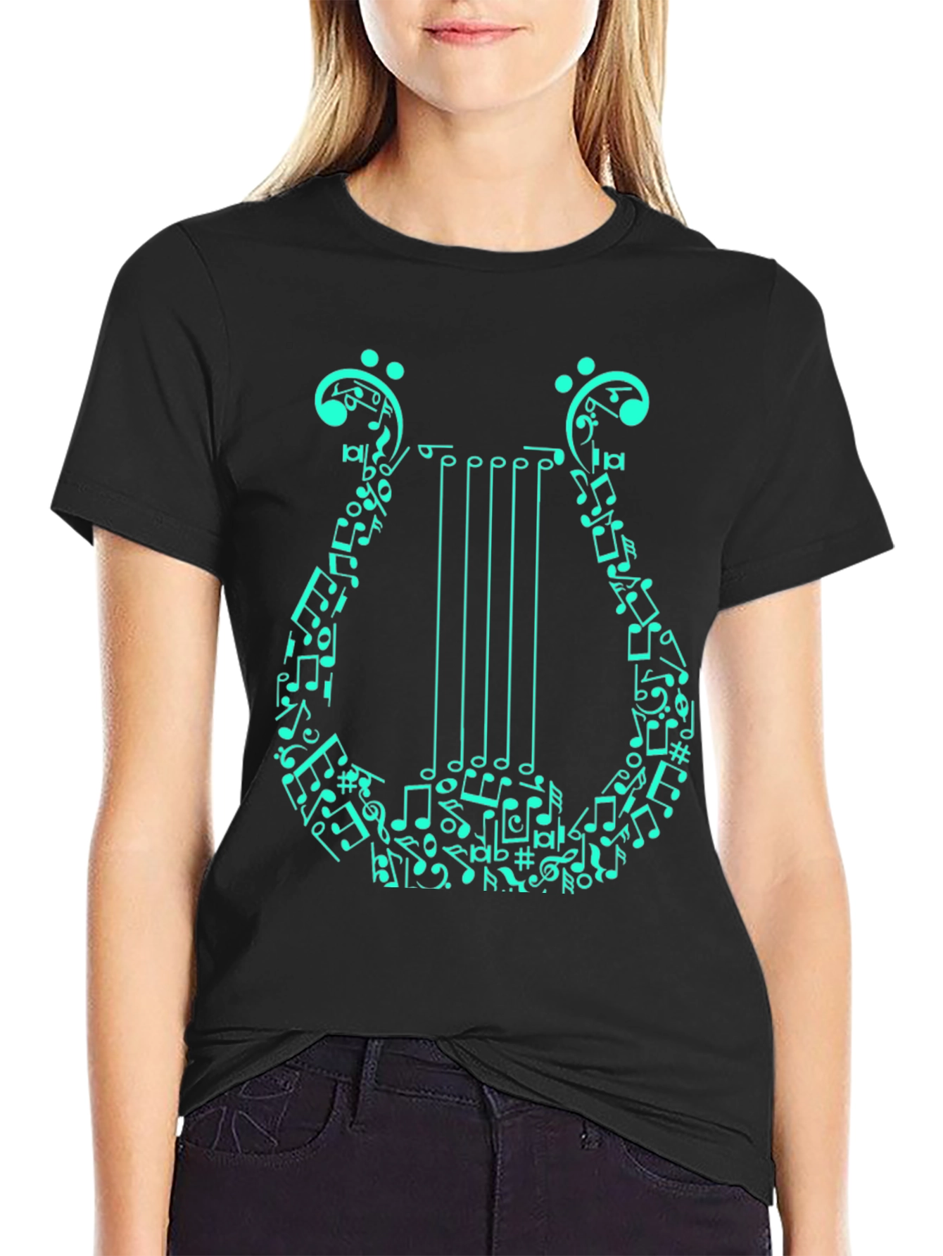 Musical Harp Graphic T-Shirt - Black Cotton Tee