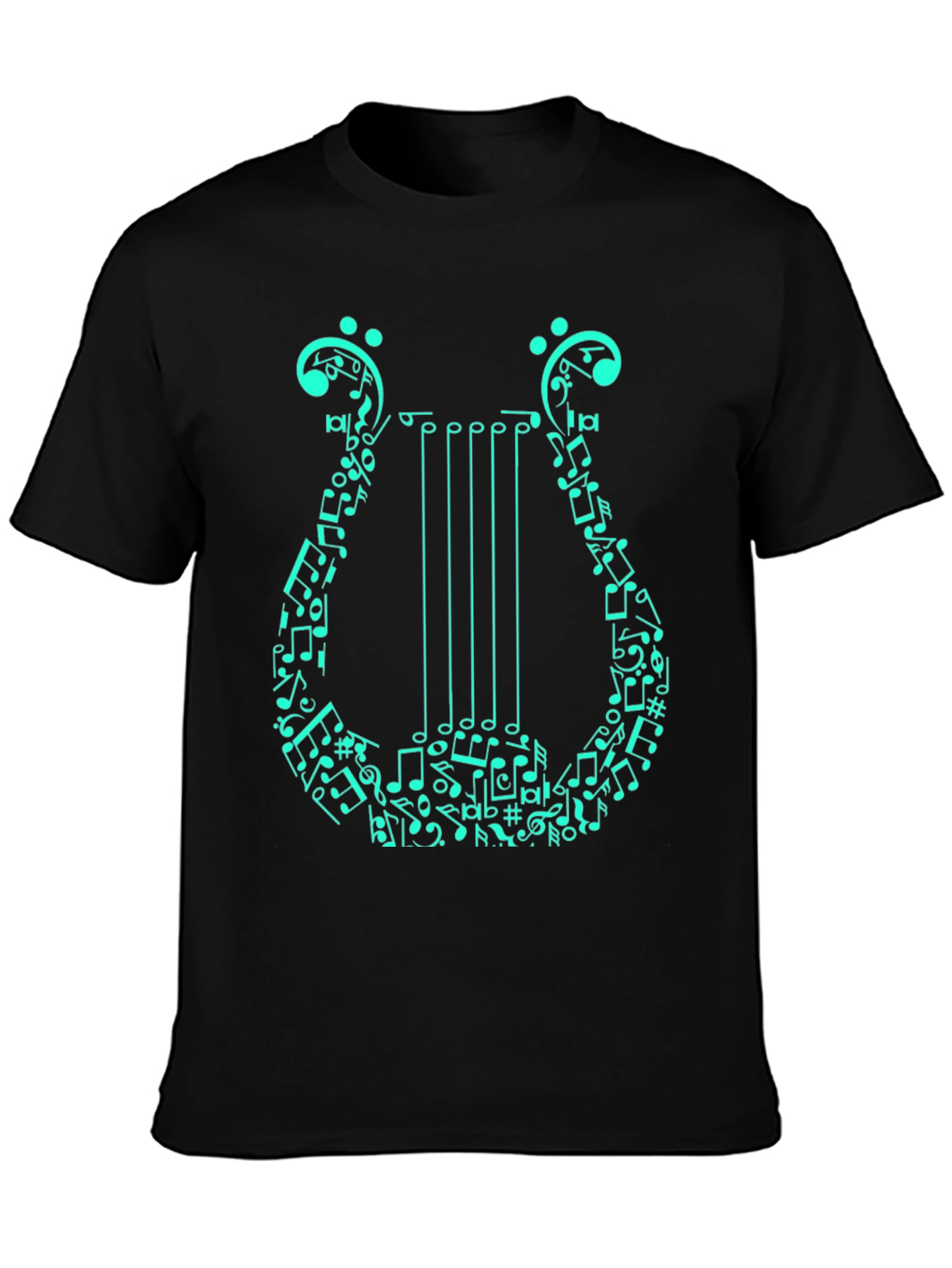 Musical Harp Graphic T-Shirt - Black Cotton Tee