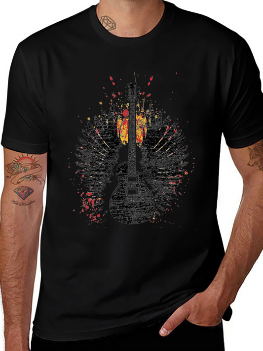 Grunge Guitar Wings Graphic Tee - Rock Style Shirt