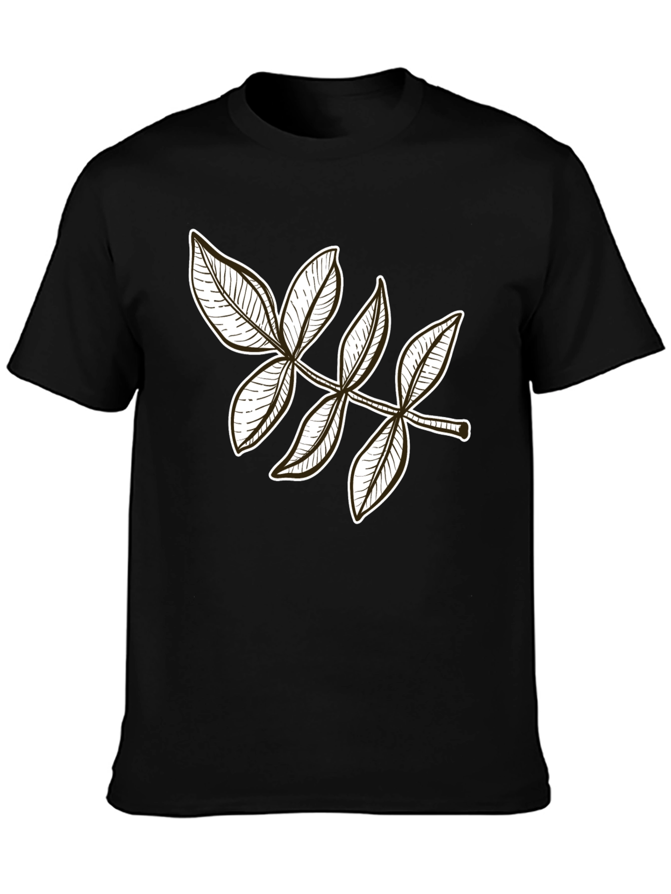 Leaf Design Black T-Shirt - Nature Inspired Fashion