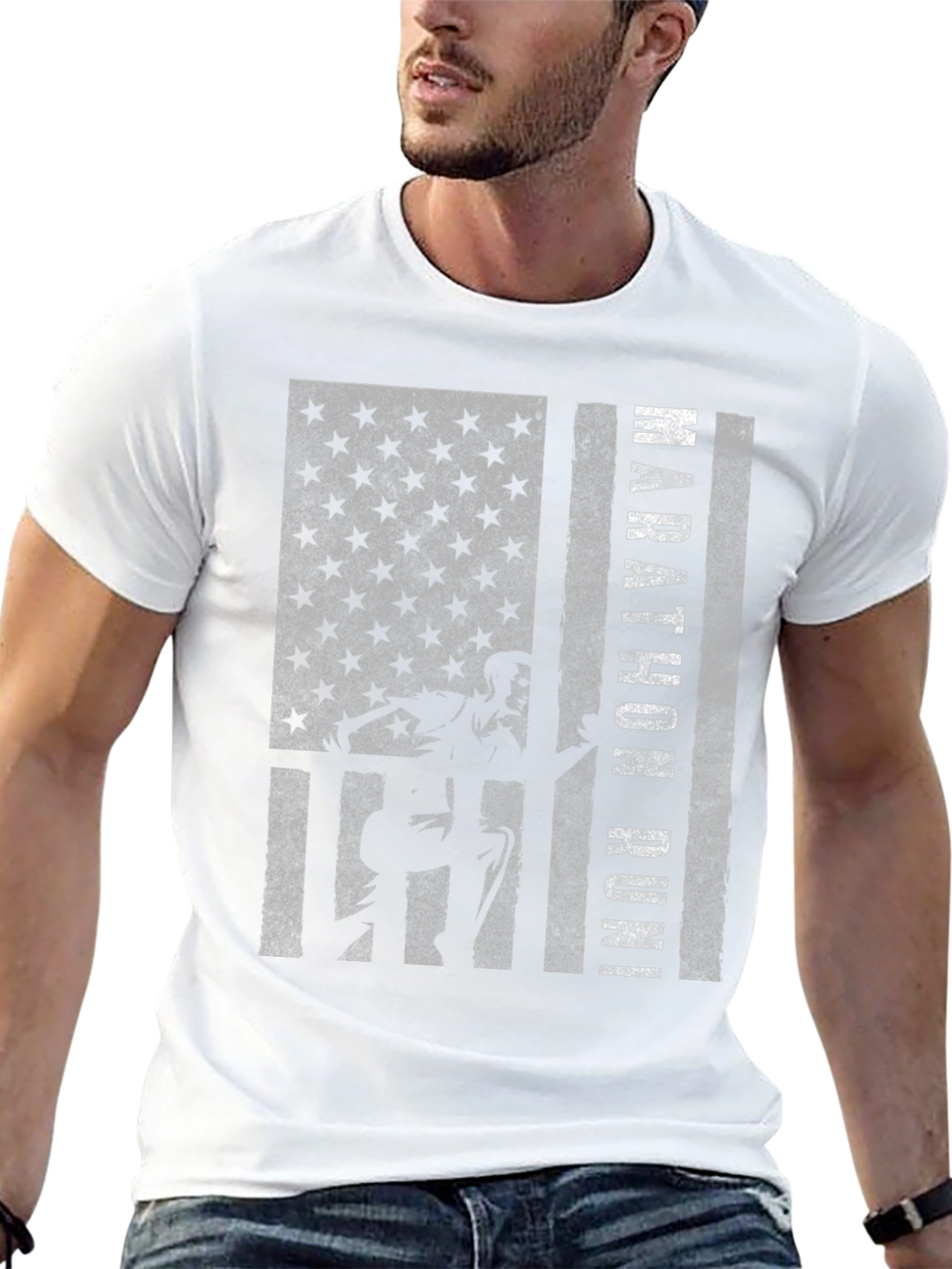 Marathon Run American Flag Graphic T-Shirt