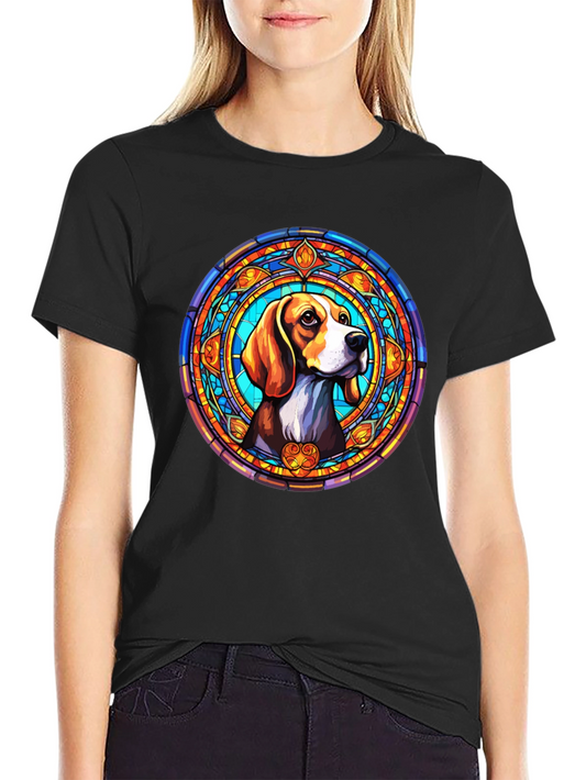 Stained Glass Beagle Dog Graphic T-Shirt