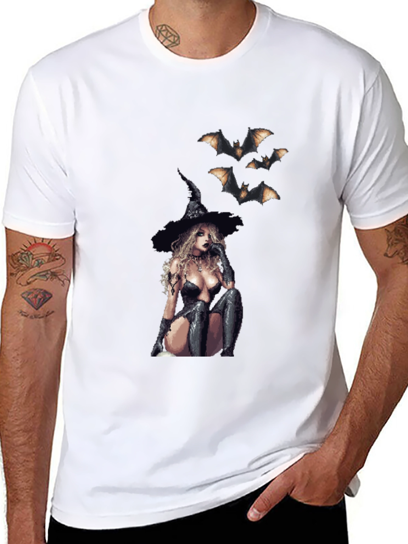 Gothic Witch & Bats Black T-Shirt