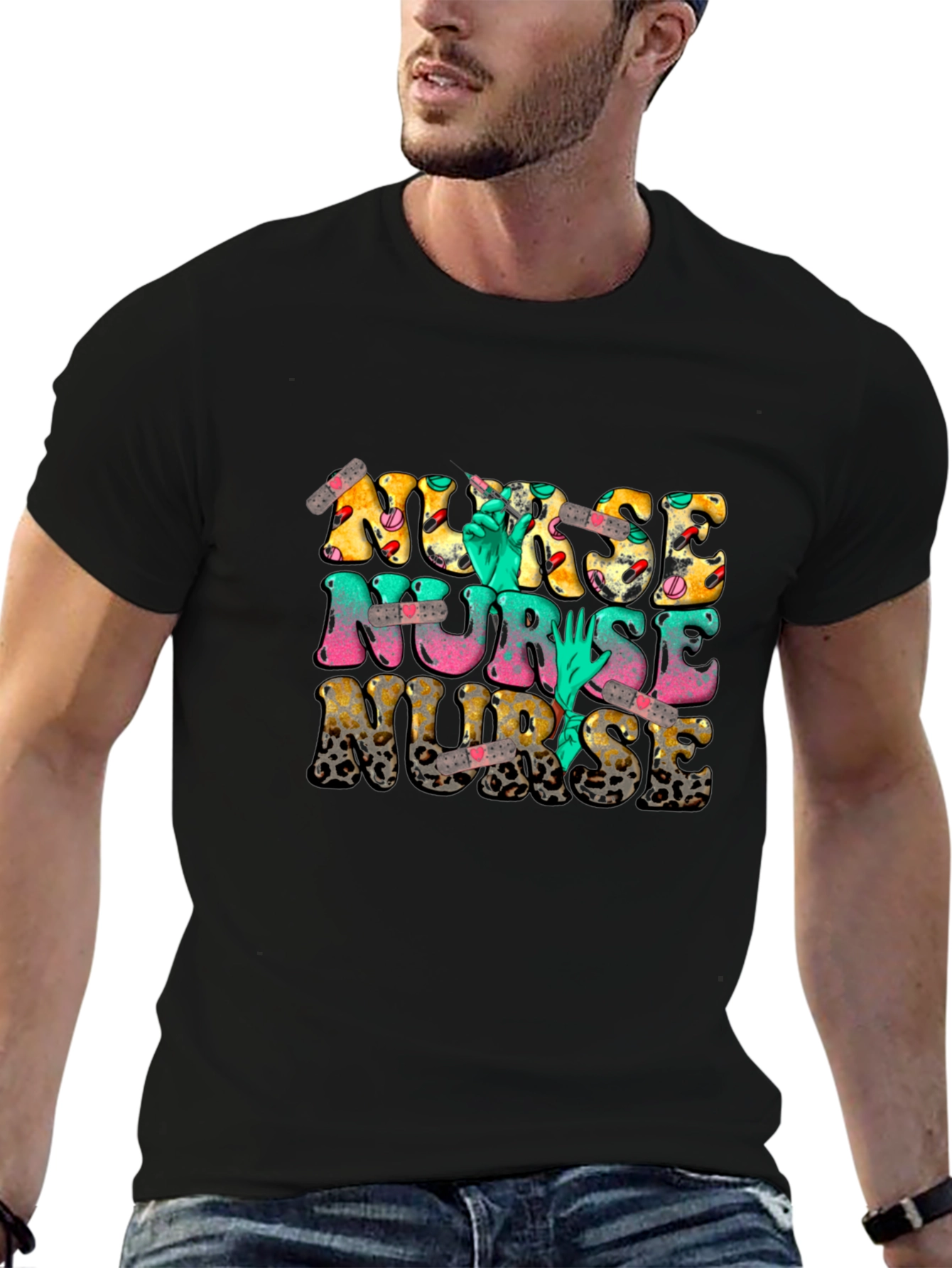 Novelty Nurse T-Shirt - Leopard Print & Graphics