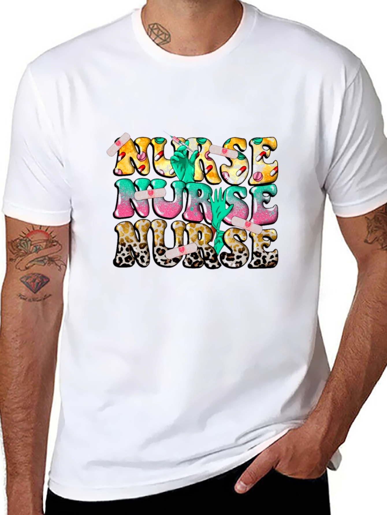 Novelty Nurse T-Shirt - Leopard Print & Graphics